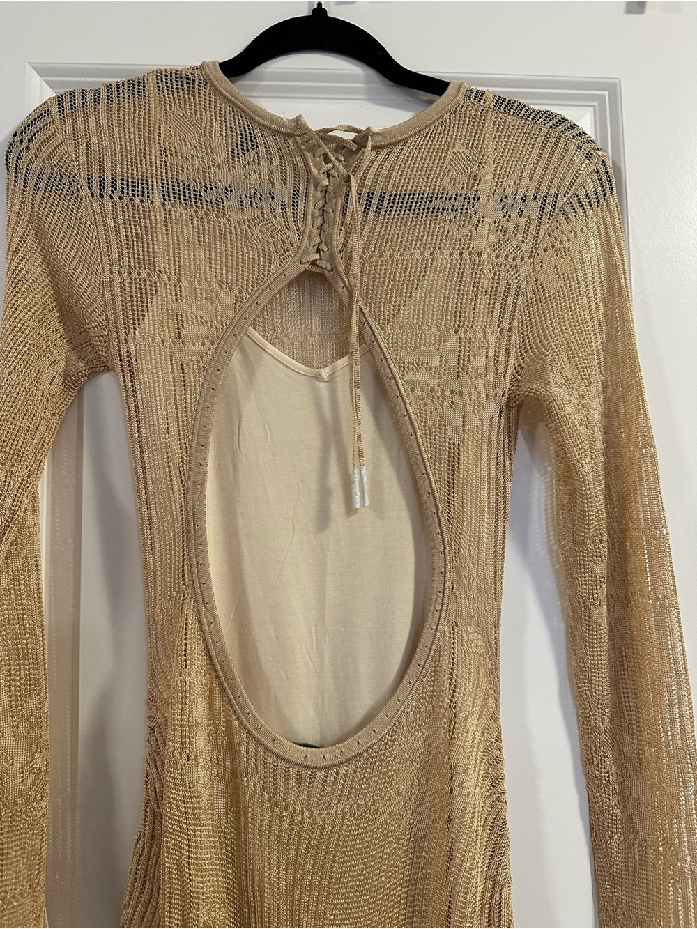 Reiss Atelier Lucia Lace Knit Rouched Long-Sleeve Maxi Dress in Gold NWOT - Picture 9 of 12